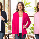 Small NAVY/FUCHSIA/PINK 3 Pack Long Sleeve Cardigan for Women Open Front Dressy (Multi Colors Office Cardigan)