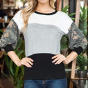 Medium CAMO COLOR BLOCK TUNIC TOP WITH CAMO 3/4 SLEEVES