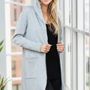 Small HEATHER GREY BRUSH HOODED OPEN CARDIGAN WITH SIDE POCKETS