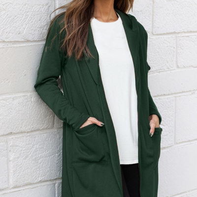 BRUSH HOODED OPEN CARDIGAN WITH SIDE POCKETS