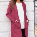 Small BURGUNDY BRUSH HOODED OPEN CARDIGAN WITH SIDE POCKETS