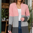 Small PINK HOODIE COLOR BLOCK LONG CARDIGAN