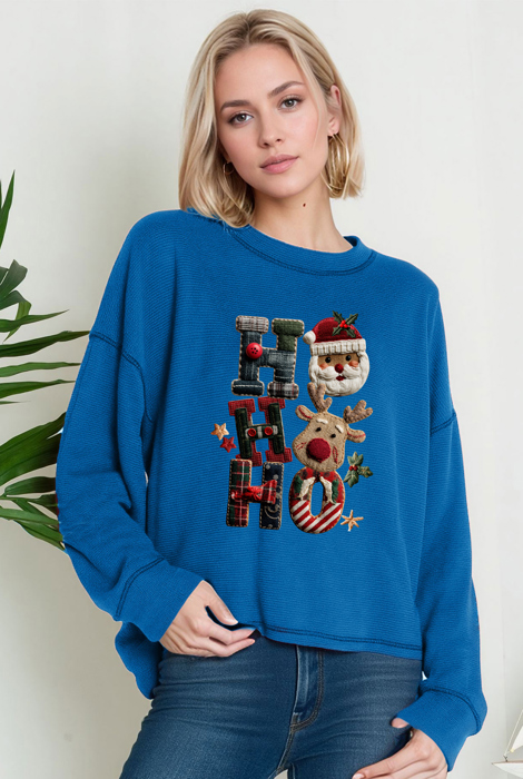 Oversized Crew Neck Top cute HOHOHO PRINT