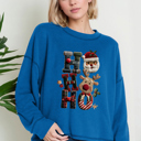 Small DENIM Oversized Crew Neck Top cute HOHOHO PRINT