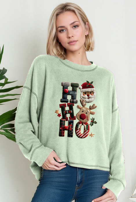 Oversized Crew Neck Top cute HOHOHO PRINT