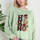 Small SAGE Oversized Crew Neck Top cute HOHOHO PRINT