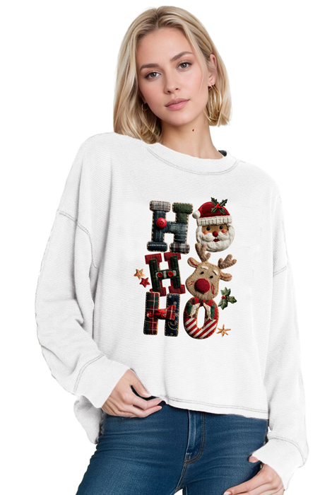 Oversized Crew Neck Top cute HOHOHO PRINT