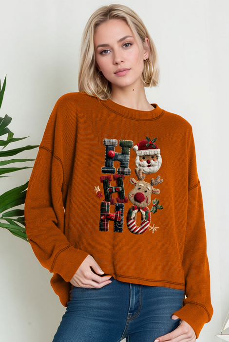 Oversized Crew Neck Top cute HOHOHO PRINT