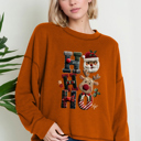 Small MARSALA Oversized Crew Neck Top cute HOHOHO PRINT