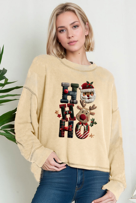 Oversized Crew Neck Top cute HOHOHO PRINT