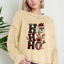 Small OATMEAL Oversized Crew Neck Top cute HOHOHO PRINT
