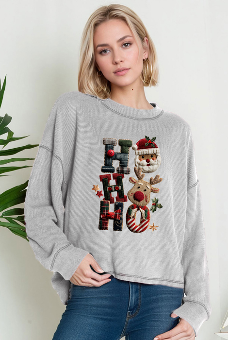 Oversized Crew Neck Top cute HOHOHO PRINT