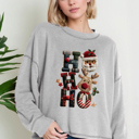Small HEATHER GREY Oversized Crew Neck Top cute HOHOHO PRINT