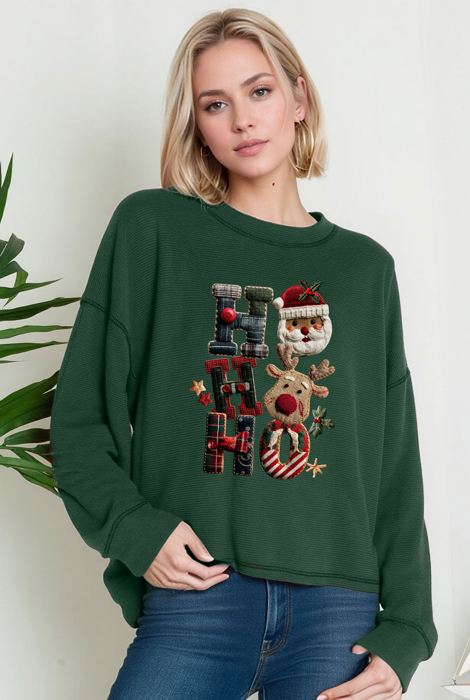 Oversized Crew Neck Top cute HOHOHO PRINT