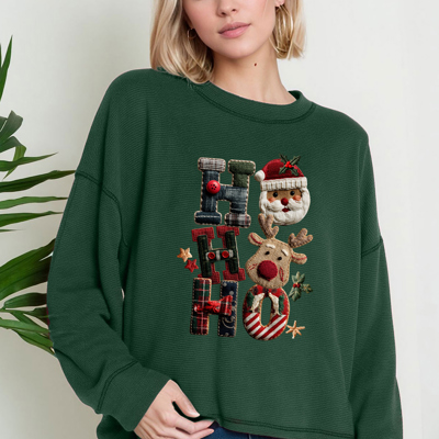 Oversized Crew Neck Top cute HOHOHO PRINT