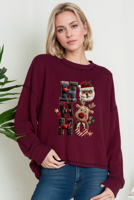 Oversized Crew Neck Top cute HOHOHO PRINT