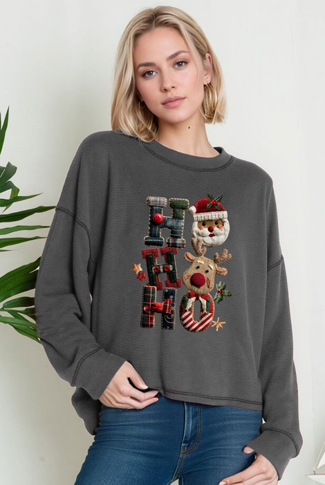 Oversized Crew Neck Top cute HOHOHO PRINT