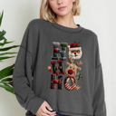 Small CHARCOAL Oversized Crew Neck Top cute HOHOHO PRINT