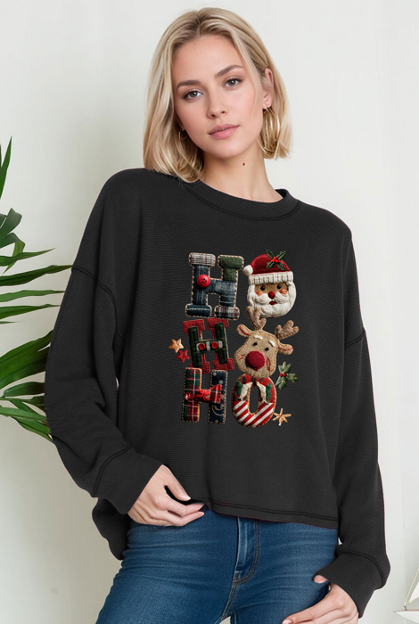 Oversized Crew Neck Top cute HOHOHO PRINT