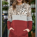 Small BURGUNDY ANIMAL COLOR BLOCK TUNIC HOODIE TOP