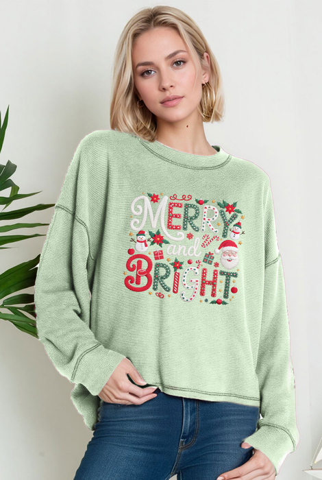 Oversized Crew Neck Top MERRY & BRIGHT PRINT