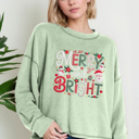 Small SAGE Oversized Crew Neck Top MERRY & BRIGHT PRINT