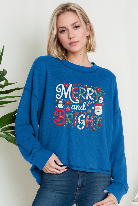 Oversized Crew Neck Top MERRY & BRIGHT PRINT