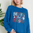 Small DENIM Oversized Crew Neck Top MERRY & BRIGHT PRINT