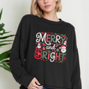 Small BLACK Oversized Crew Neck Top MERRY & BRIGHT PRINT