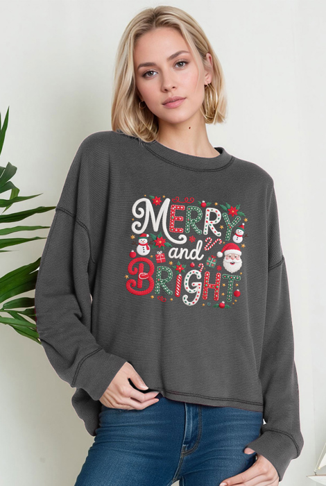 Oversized Crew Neck Top MERRY & BRIGHT PRINT