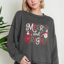 Small CHARCOAL Oversized Crew Neck Top MERRY & BRIGHT PRINT