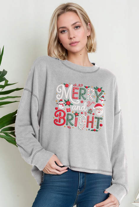Oversized Crew Neck Top MERRY & BRIGHT PRINT