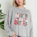 Small HEATHER GREY Oversized Crew Neck Top MERRY & BRIGHT PRINT
