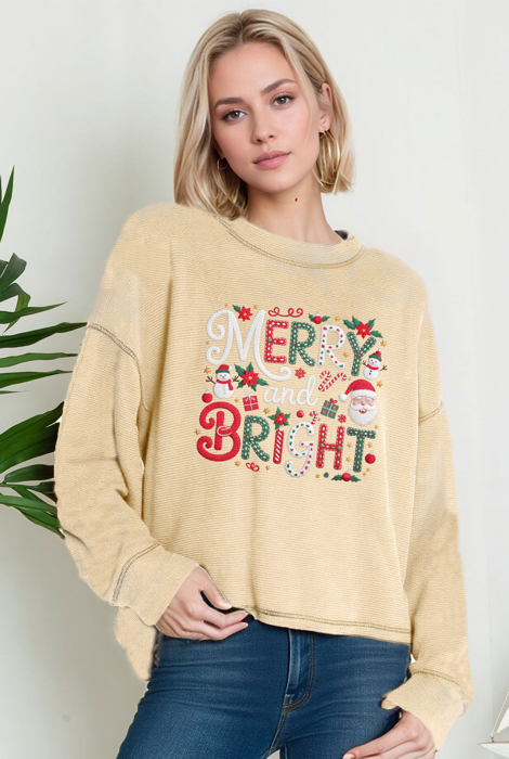 Oversized Crew Neck Top MERRY & BRIGHT PRINT