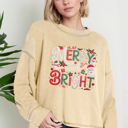 Small OATMEAL Oversized Crew Neck Top MERRY & BRIGHT PRINT