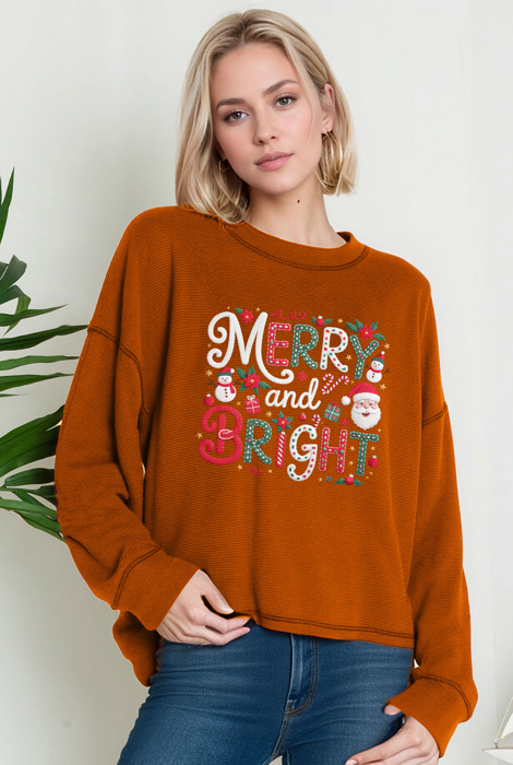 Oversized Crew Neck Top MERRY & BRIGHT PRINT