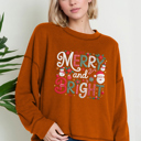 Small MARSALA Oversized Crew Neck Top MERRY & BRIGHT PRINT