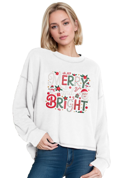 Oversized Crew Neck Top MERRY & BRIGHT PRINT