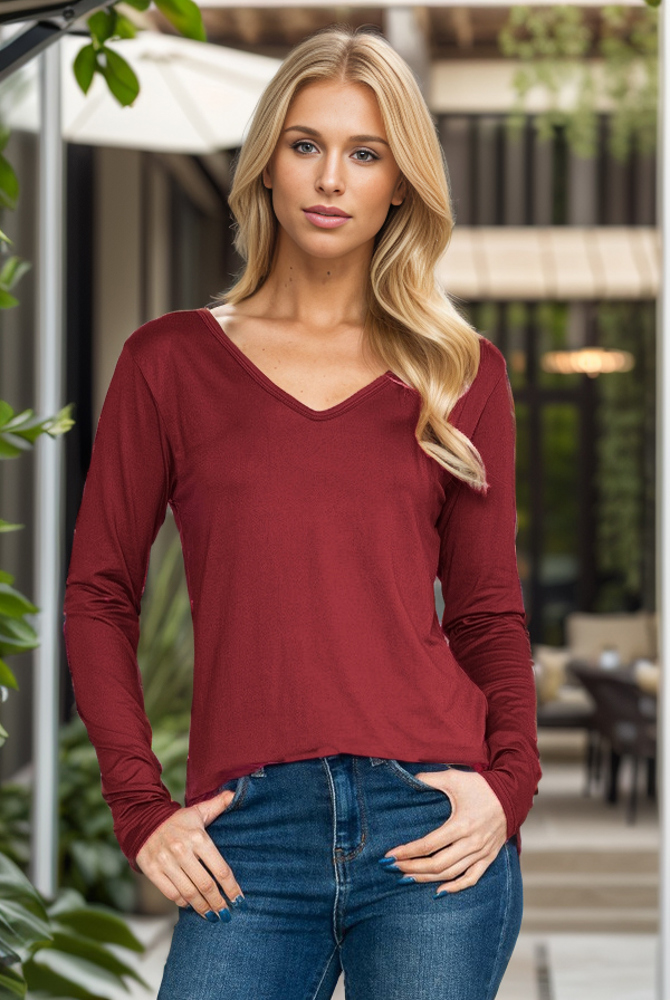 SUPER SOFT V-NECK LONG SLEEVE TOP