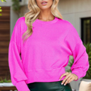 Small FUCHSIA CROP LONG SLEEVE WAVE RIB TOP 