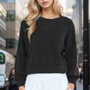 Small BLACK CROP LONG SLEEVE WAVE RIB TOP 