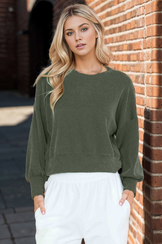 CROP LONG SLEEVE WAVE RIB TOP 