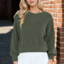 Small OLIVE CROP LONG SLEEVE WAVE RIB TOP 