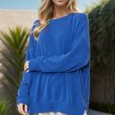 S-M ROYAL BLUE WAVE RIB OVERSIZED SWEATSHIRT WITH SIDE SLIT