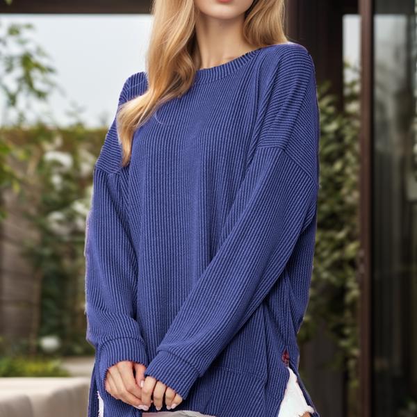 WAVE RIB OVERSIZED SWEATSHIRT WITH SIDE SLIT