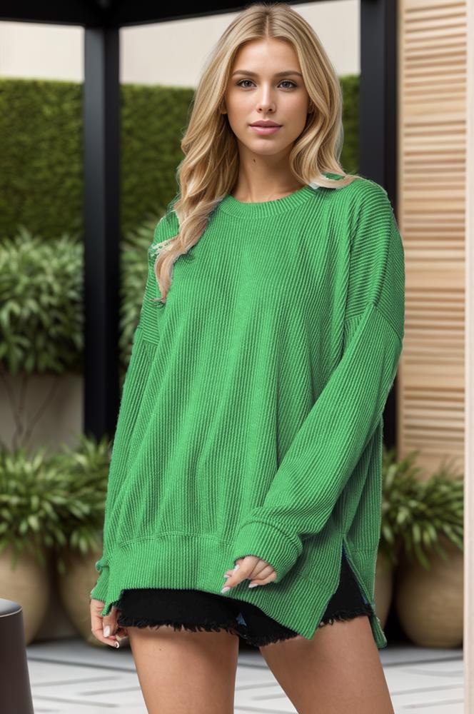 WAVE RIB OVERSIZED SWEATSHIRT WITH SIDE SLIT