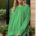 S-M KELLY GREEN WAVE RIB OVERSIZED SWEATSHIRT WITH SIDE SLIT