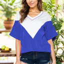 Small ROYAL BLUE COLOR BLOCK WAVE RIB TUNIC TOP