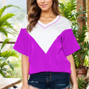 Small PURPLE COLOR BLOCK WAVE RIB TUNIC TOP