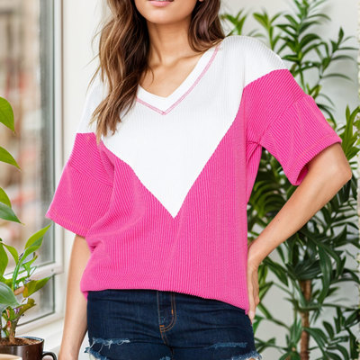 COLOR BLOCK WAVE RIB TUNIC TOP